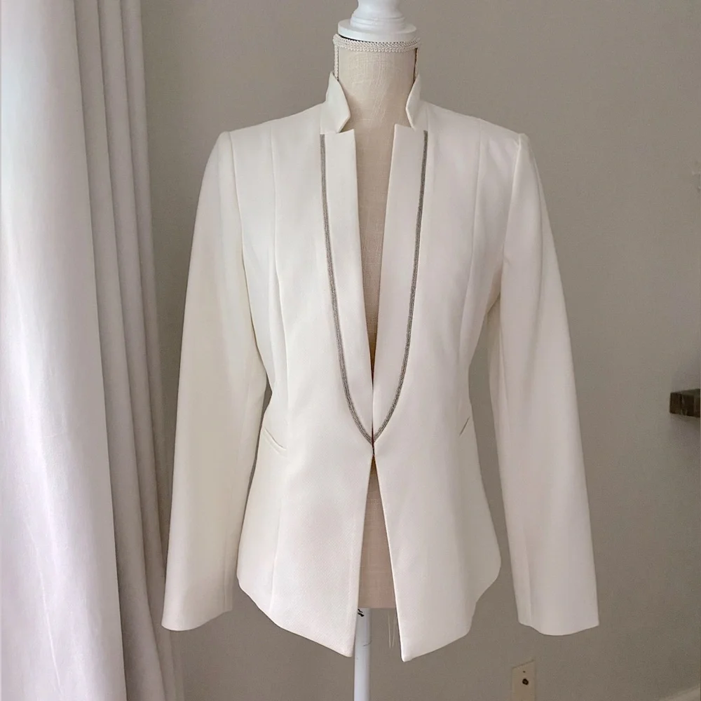 White House Black Market Ballchain Ecru/Ivory Tuxedo Evening Blazer Size 4 New - Picture 5 of 8
